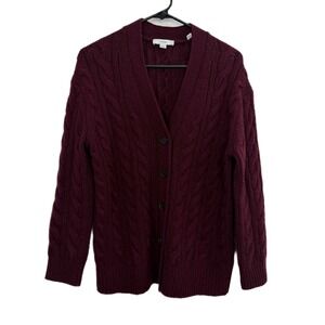 Vince Cardigan Sweater Womens XXS 2XS Wine Wool Cashmere Cable Knit Button Up